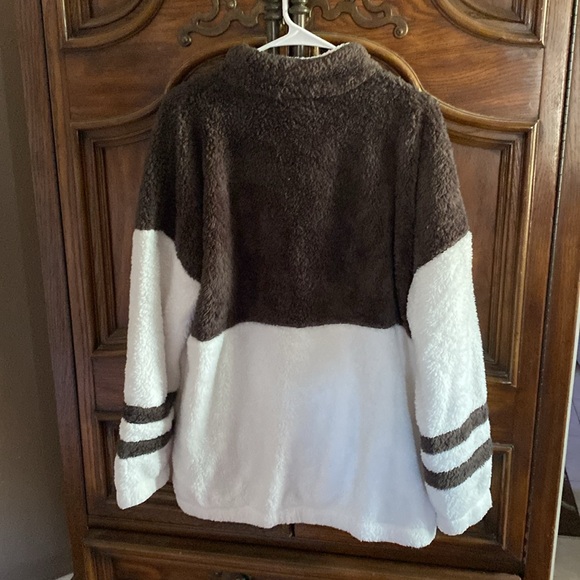 MEROKEETY Contrast Fleece Zipper Sherpa Pile Pullover size XL - Picture 6 of 11